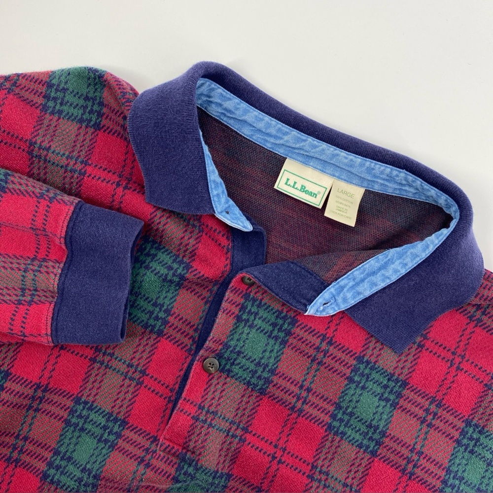 LL Bean Shirt Mens Large Plaid Polo Classic Heritage Retro Cabin Winter VINTAGE